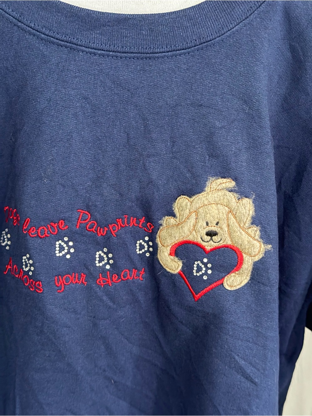 Embroidered Navy Crewneck Sweatshirt with Heart Accent - Women's - Picture 3 of 6